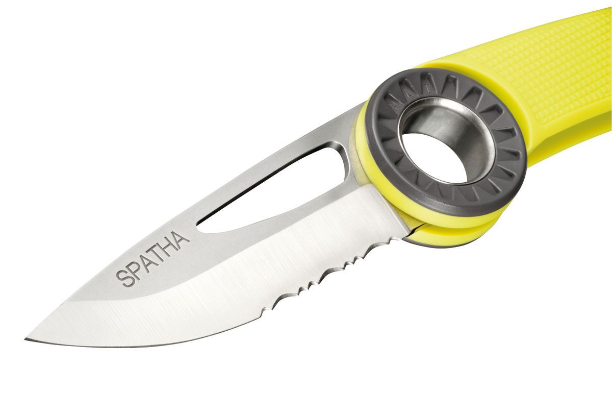 Petzl SPATHA kötélvágó kés karabiner rögzítéssel (Sárga)