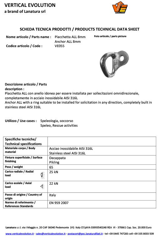 Vertical Evolution Anchor ALL 8 mm – AISI 316L rozsdamentes acél gyűrűs nittfül